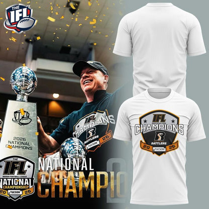 Official 2026 Arizona Rattlers IFL Champions Shirt - Black Football Championship Trophy & Player Photo Tee