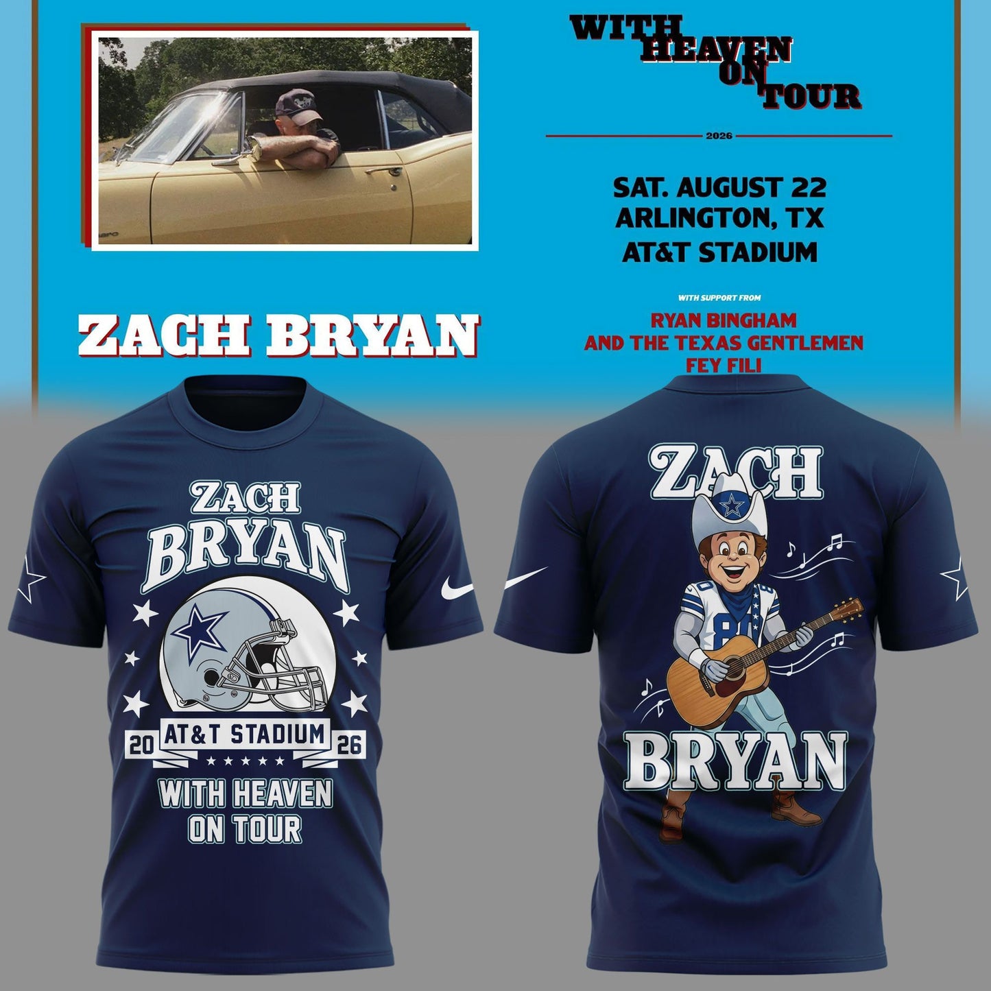 01. Dallas Cowboy x Zach Bryan - With Heaven On Tour 2026 T-Shirt