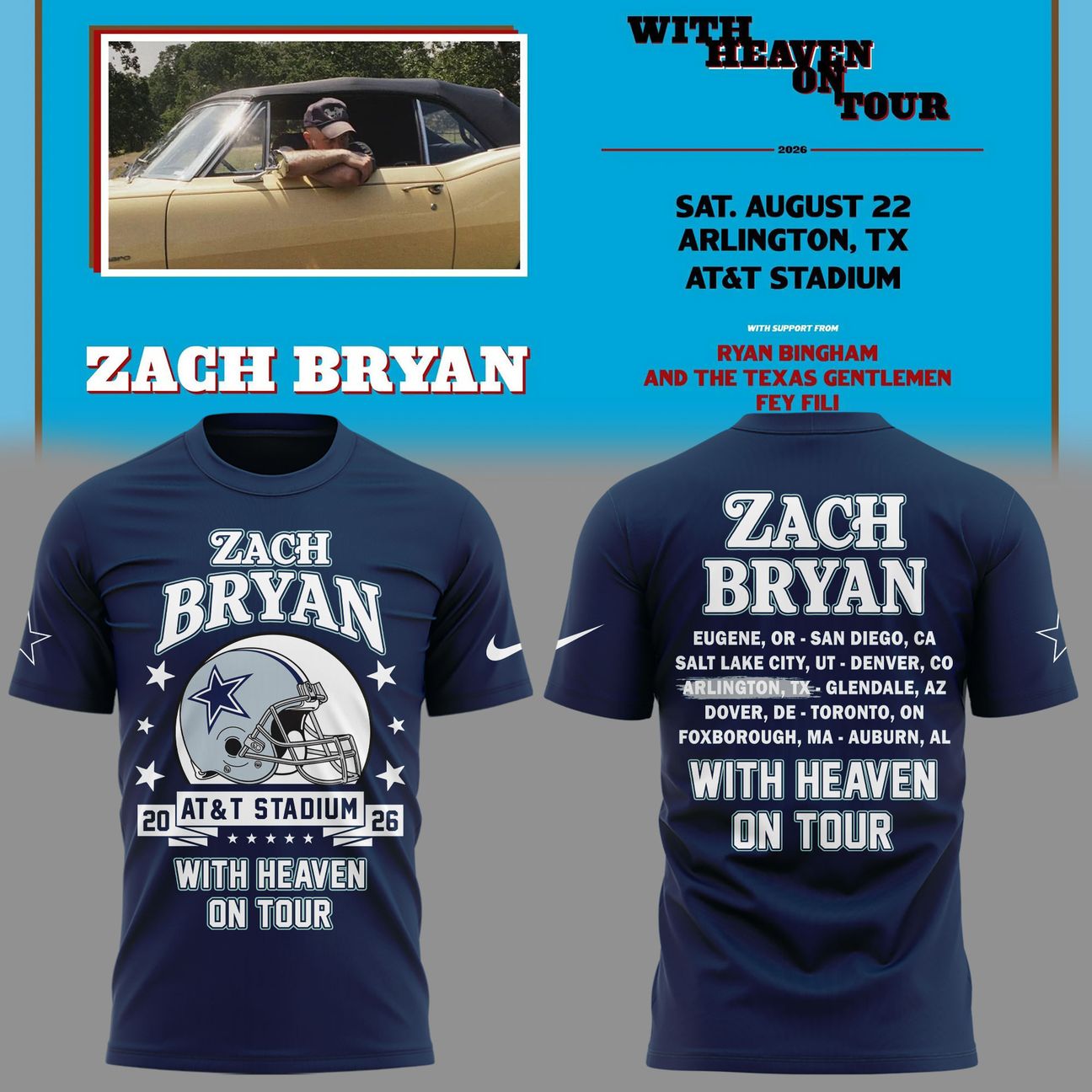 01. Dallas Cowboy x Zach Bryan - With Heaven On Tour 2026 T-Shirt