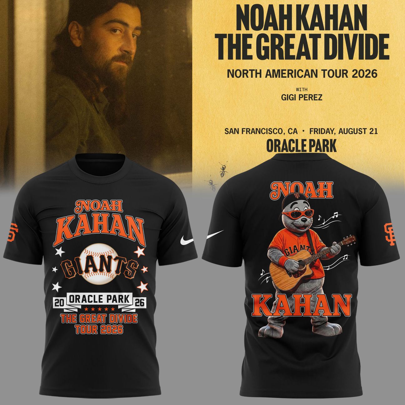 New Shirt Noah Kahan x San Francisco Giants - The Great Divide Tour 2026 T-Shirt