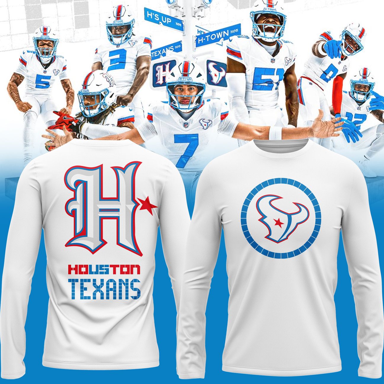 Houston Texans Rivalries By the H. For the H. 2026 Long Tee / White