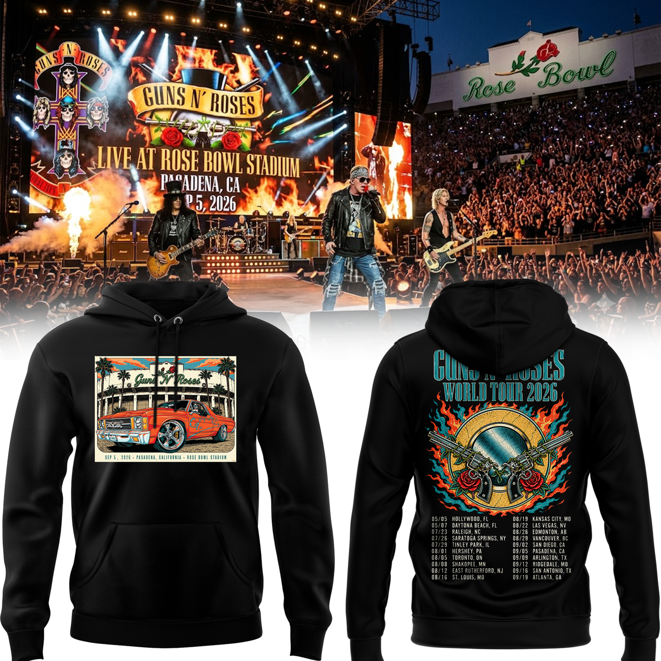Guns N’ Roses The Jungle Rose Bowl Stadium Pasadena CA 2026 Tour hoodie