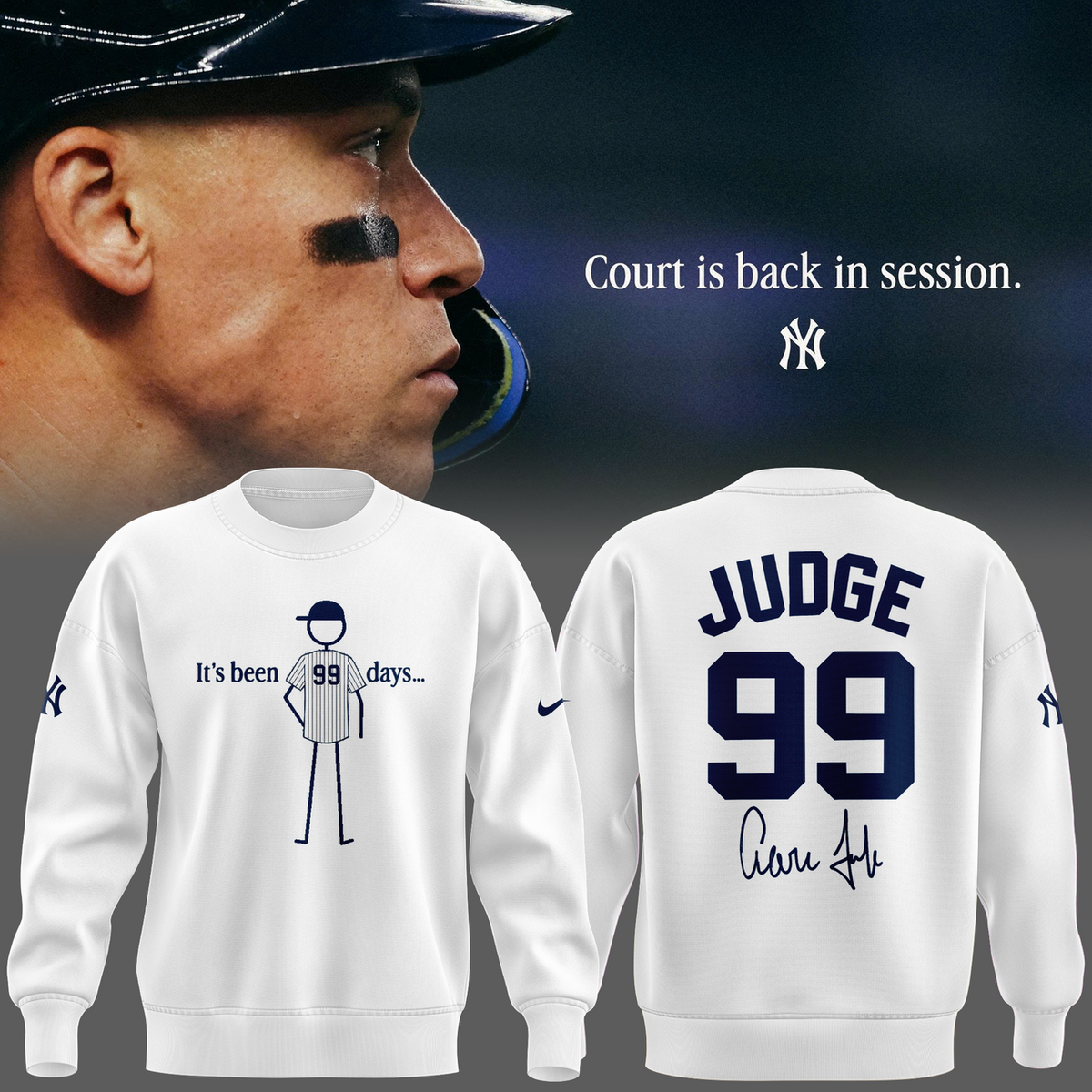 Special New Aaron Judge #99 White Sweat - Welcome Back