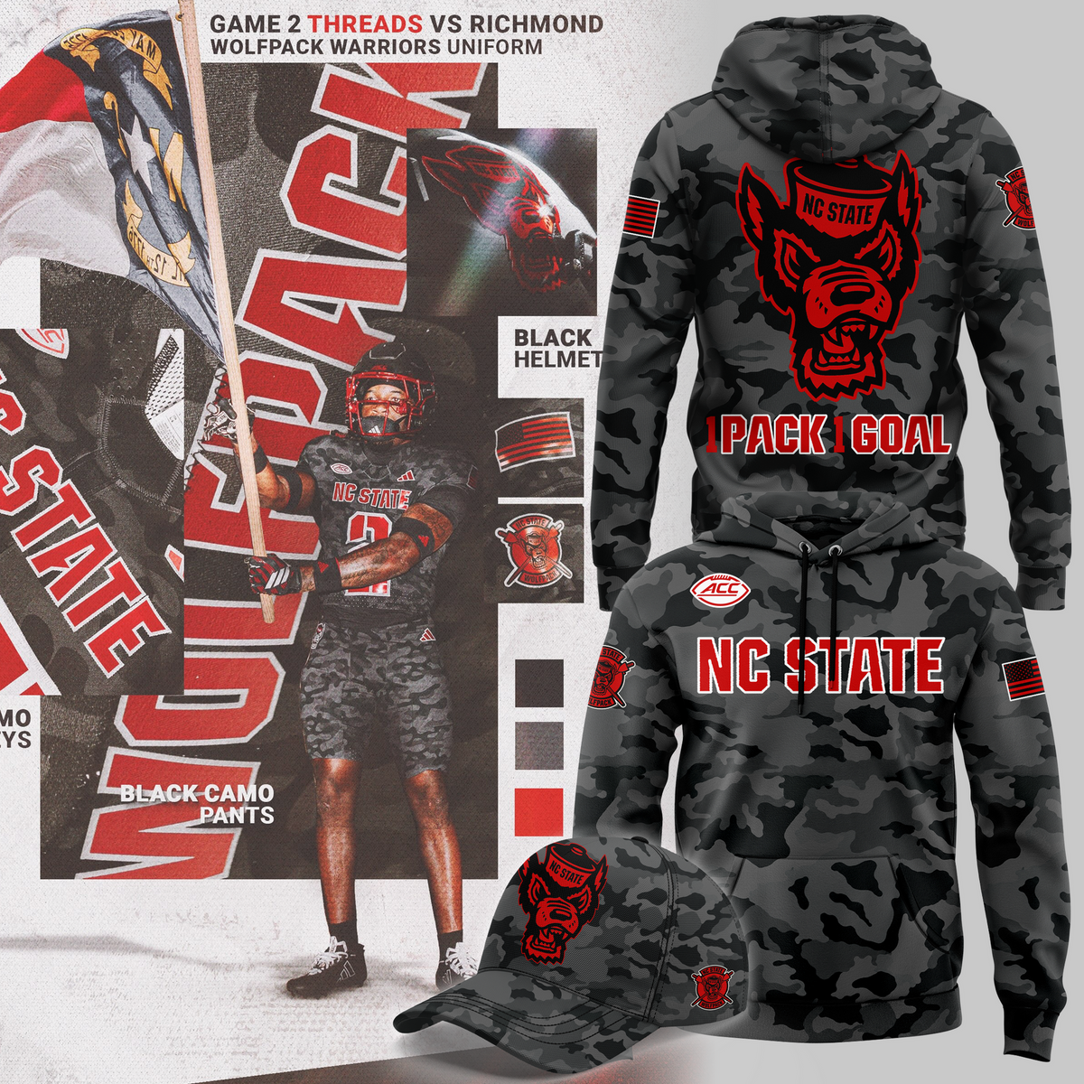 NCSU Football Black Camo 2026 Hoodie