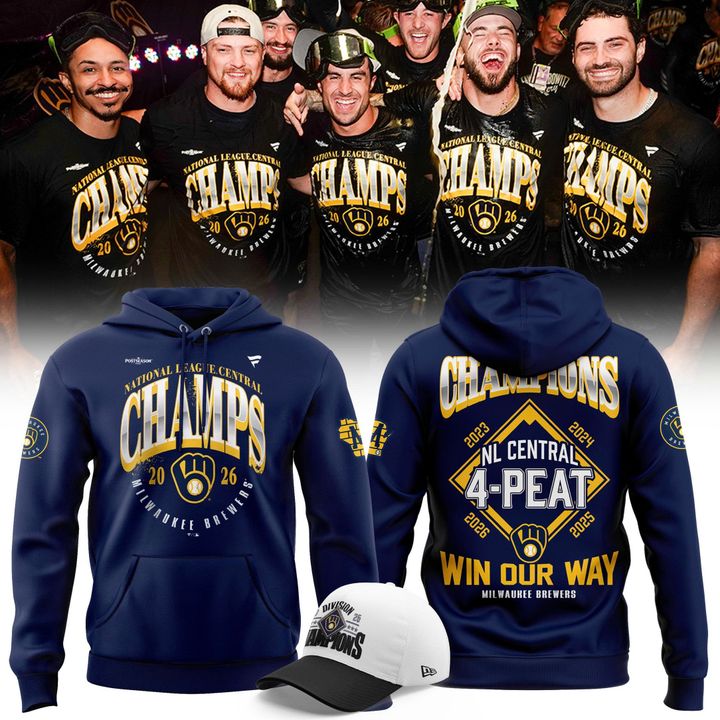 Milwaukee Brewers 2026 NL Central Champions 4-Peat Pullover Hoodie - Navy Blue