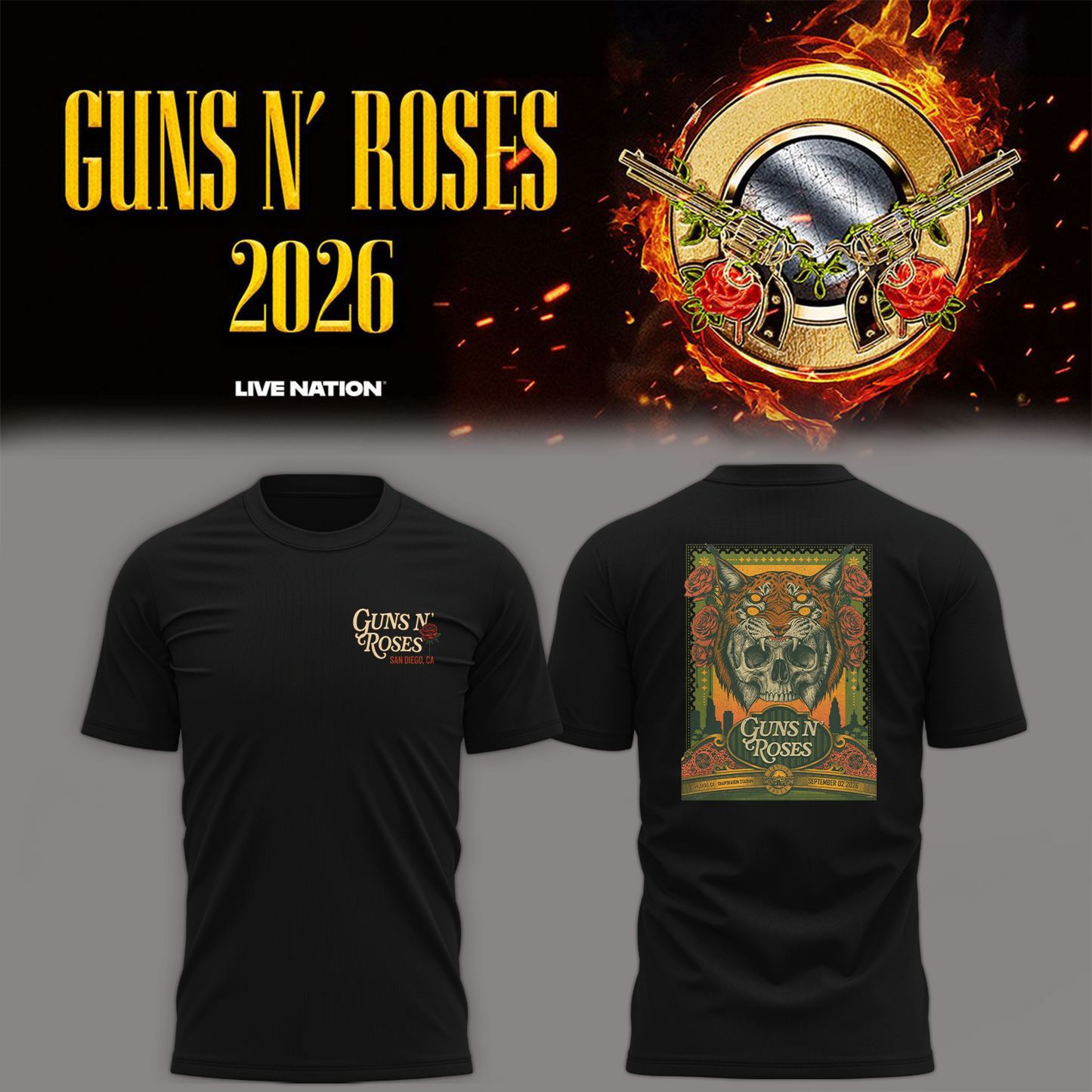 Guns N Roses San Diego CA 2026 Event Tee Live At Snapdragon Stadium On September 2 2026 Two Sided T-Shirt