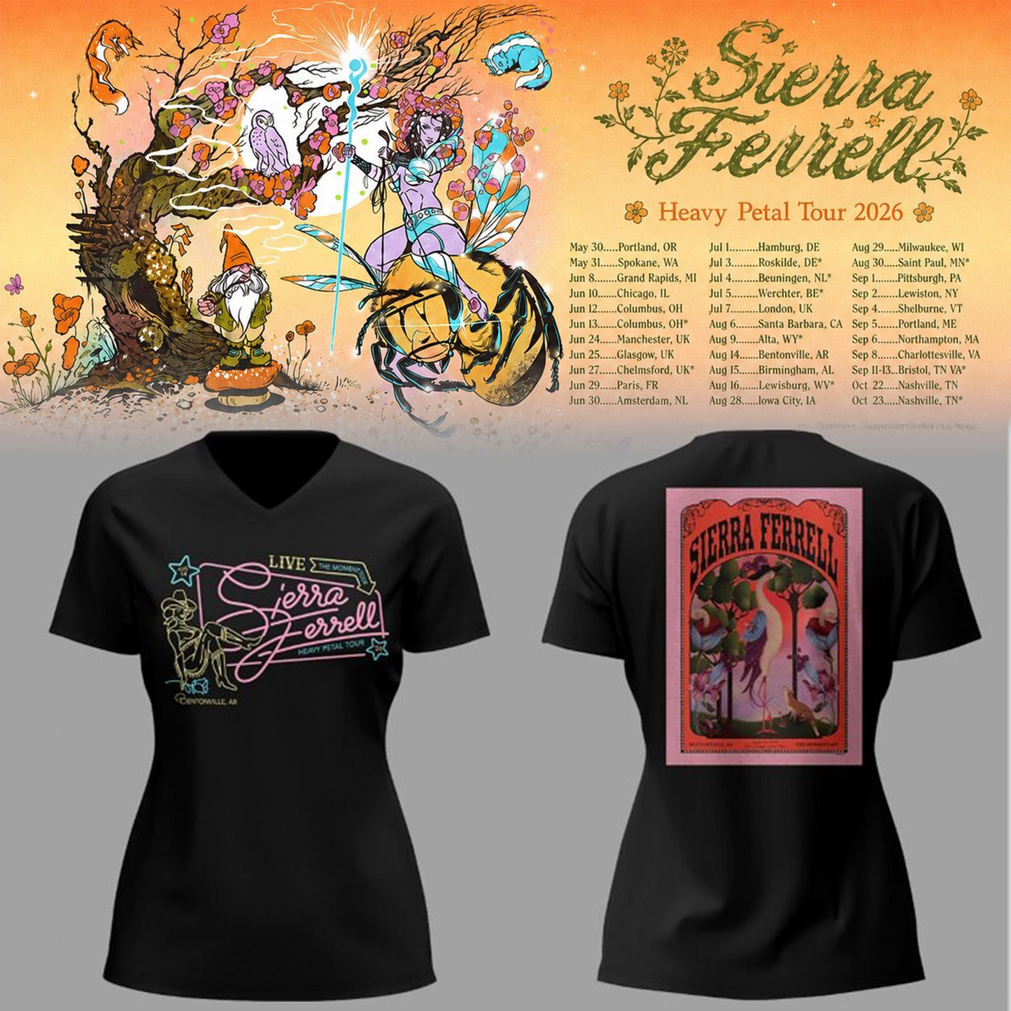 Limited Edition Heavy Petal Tour 2026 in Bentonville,AR V-neck TShirt