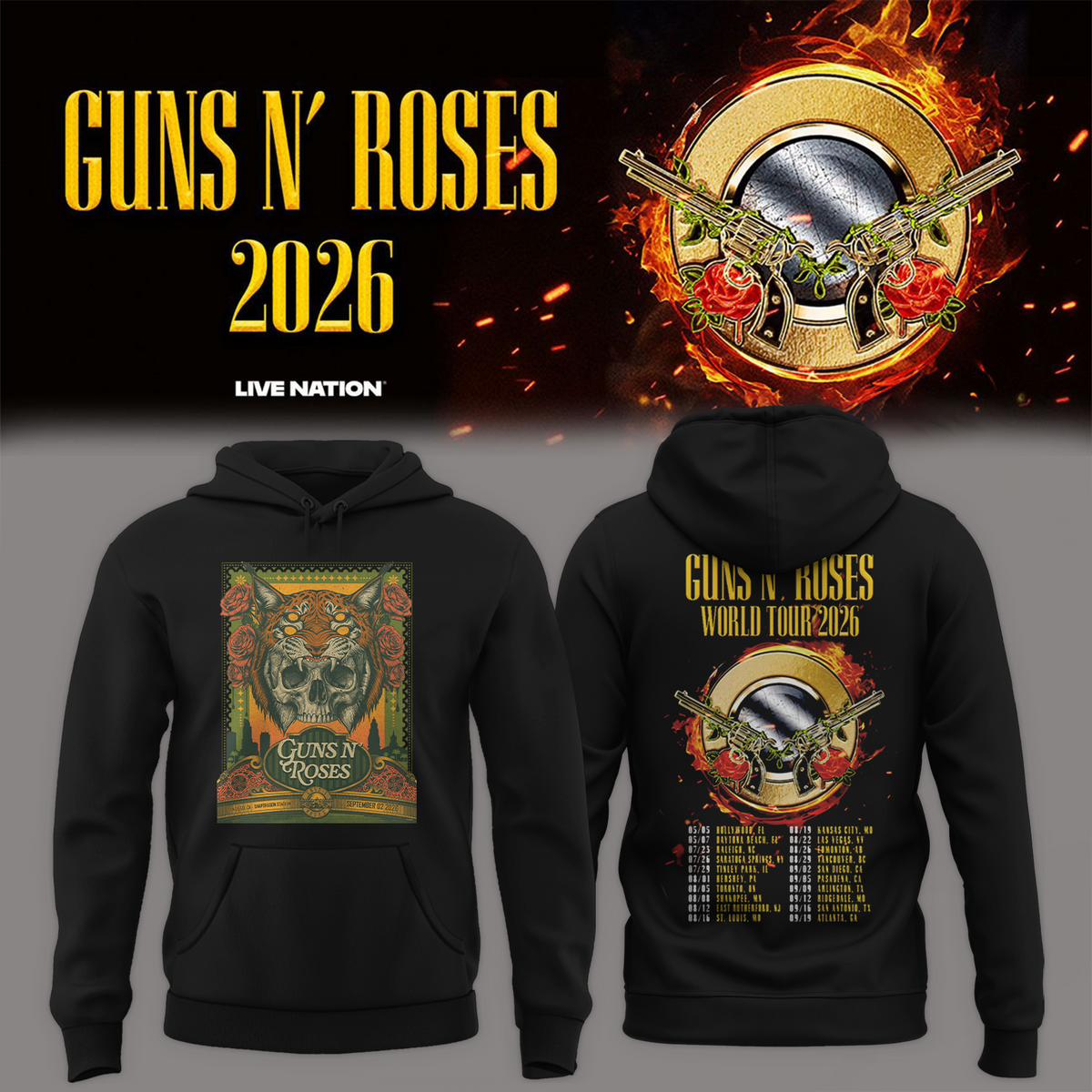 Guns N Roses San Diego CA 2026 Event Tee Live At Snapdragon Stadium On September 2 2026 Two Sided Hoodie