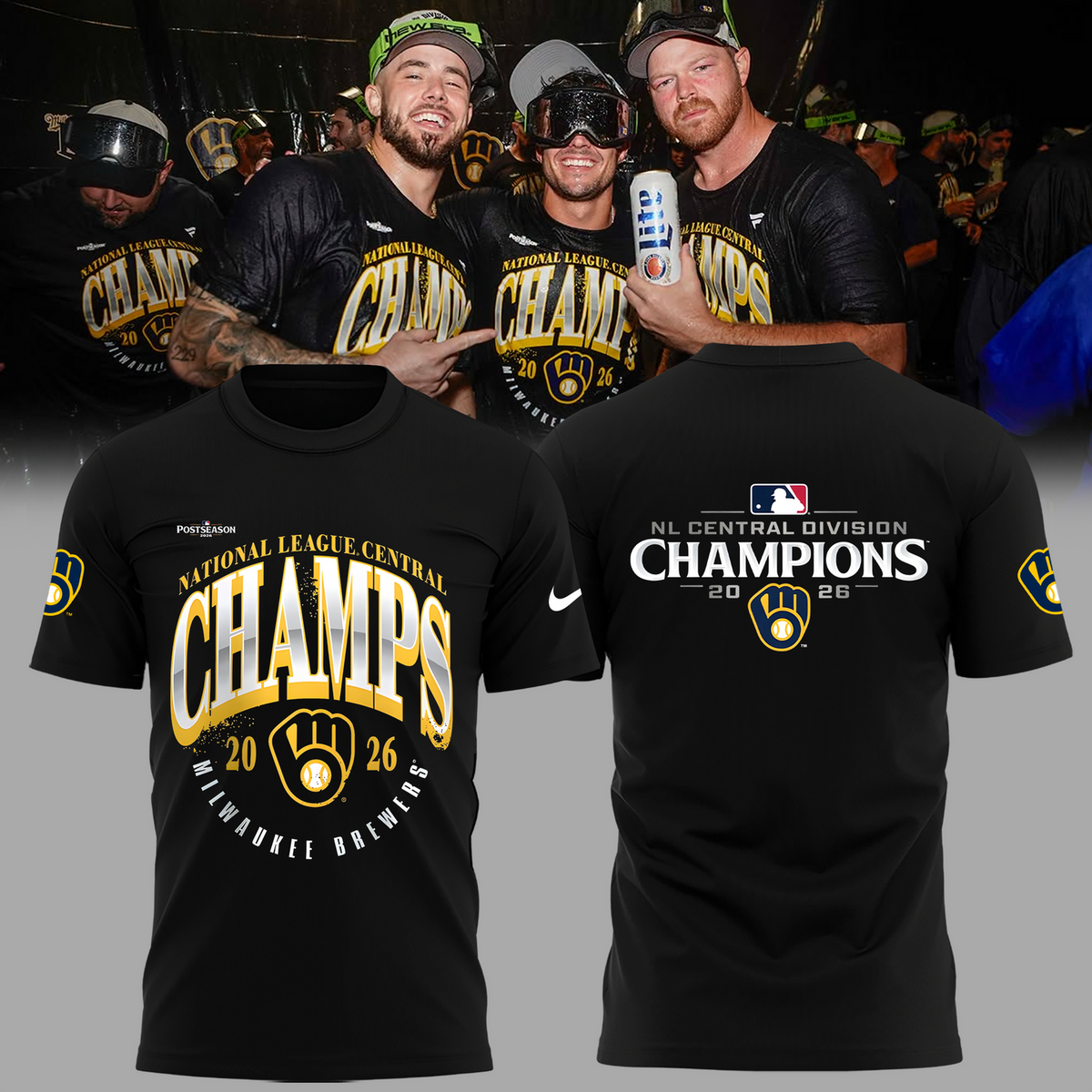 Milwaukee Brewers Fanatics 2026 NL Central Division Champions Locker Room T-Shirt