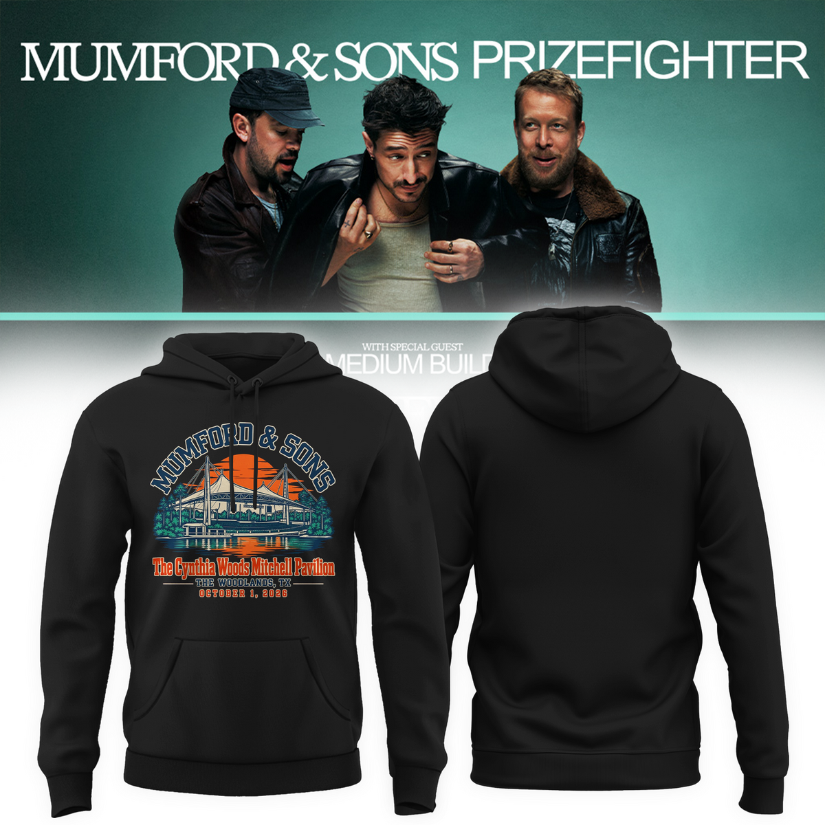 Mumford And Sons The Woodlands TX Event Poster At The Cynthia Woods Mitchell Pavilion In The Woodlands TX On October 1 2026 Hoodie