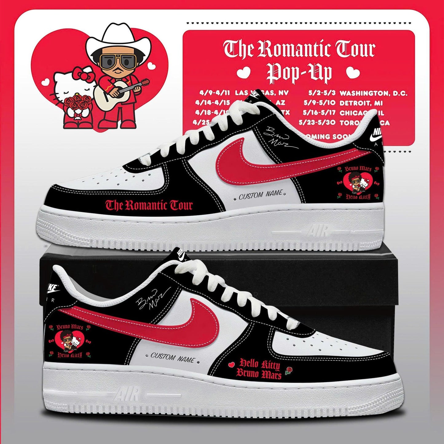 Bruno Mars x Hello Kitty "The Romantic Tour" AF1 Sneakers