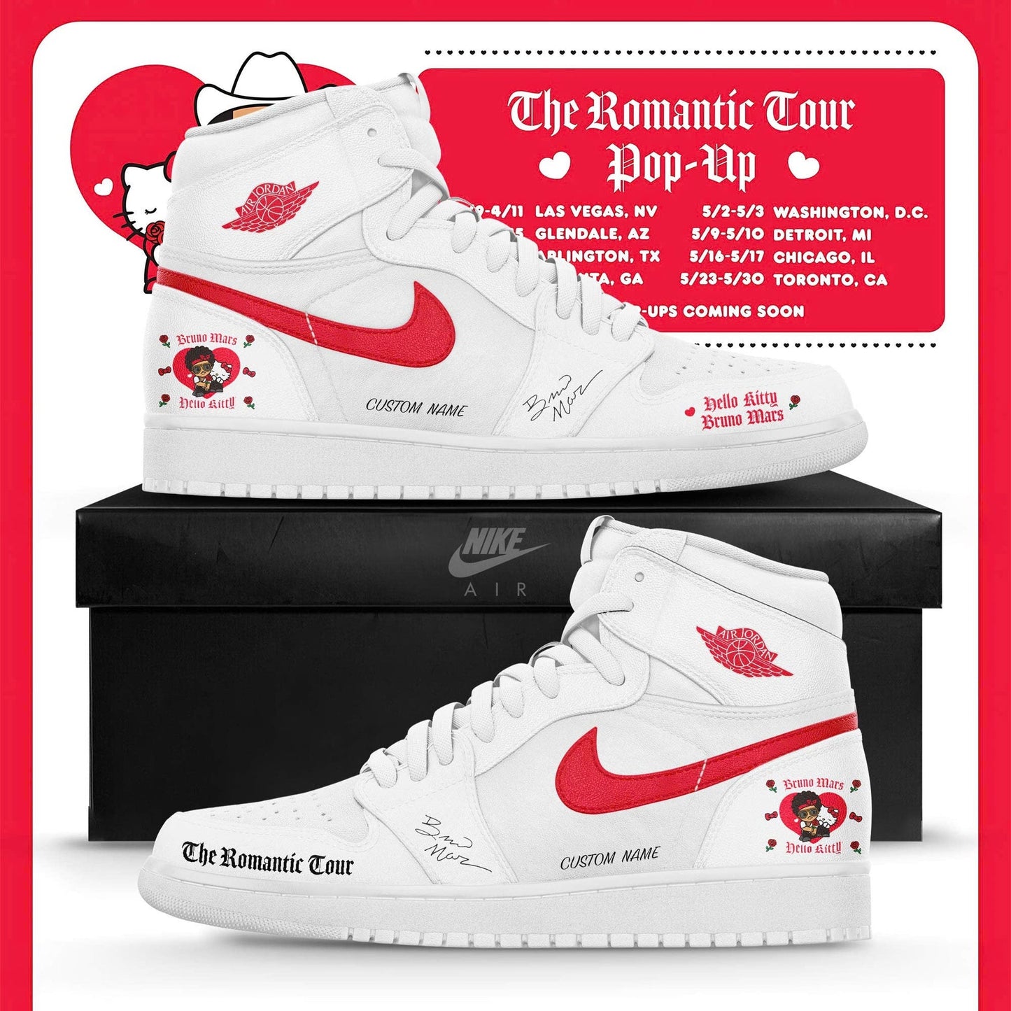 Bruno Mars x Hello Kitty "The Romantic Tour" JD1 Shoes