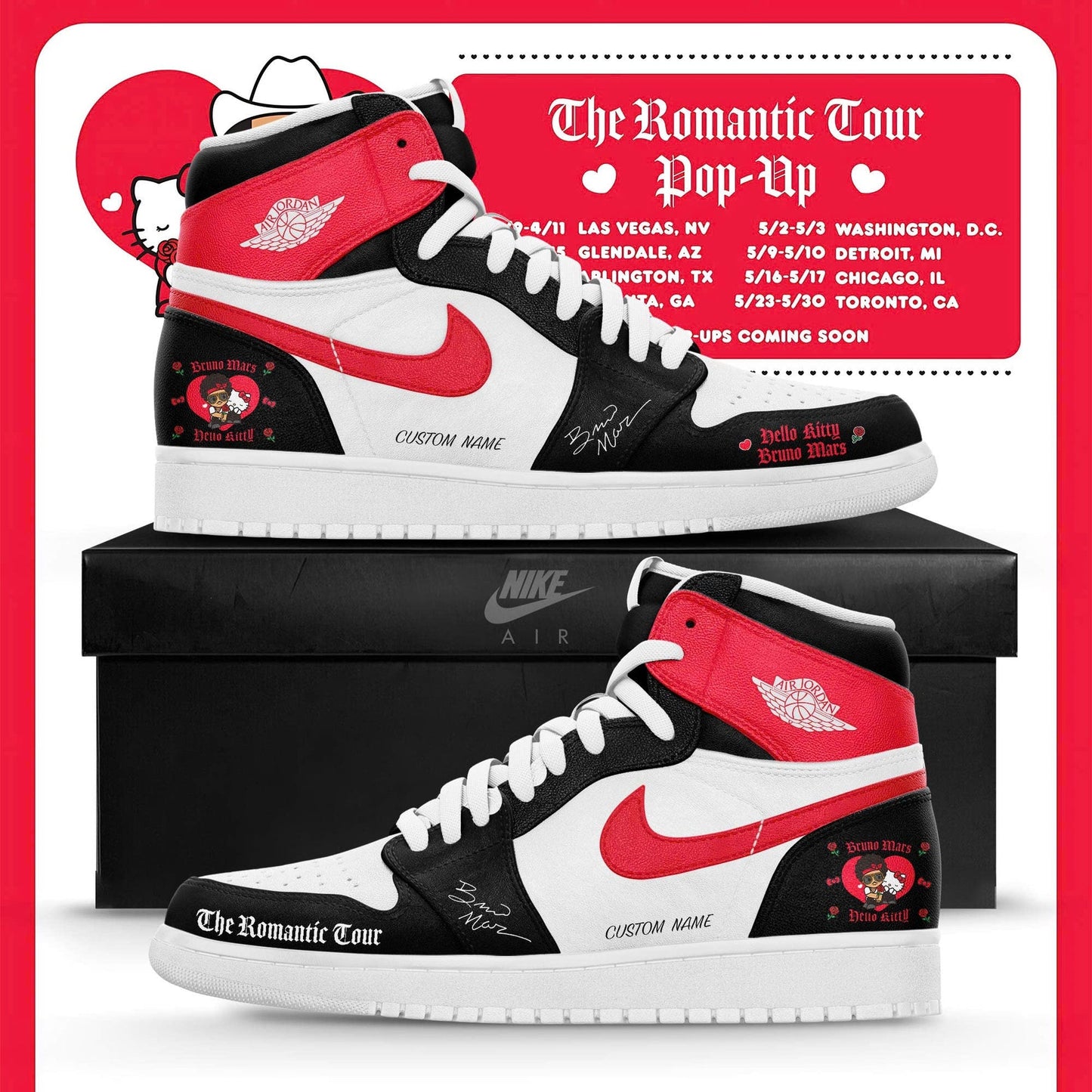 Bruno Mars x Hello Kitty "The Romantic Tour" JD1 Shoes