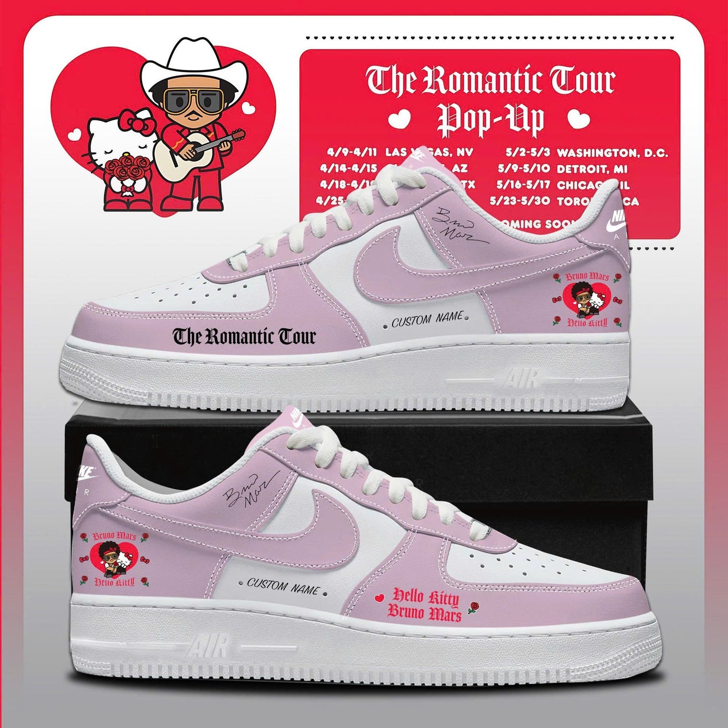 Bruno Mars x Hello Kitty "The Romantic Tour" AF1 Sneakers