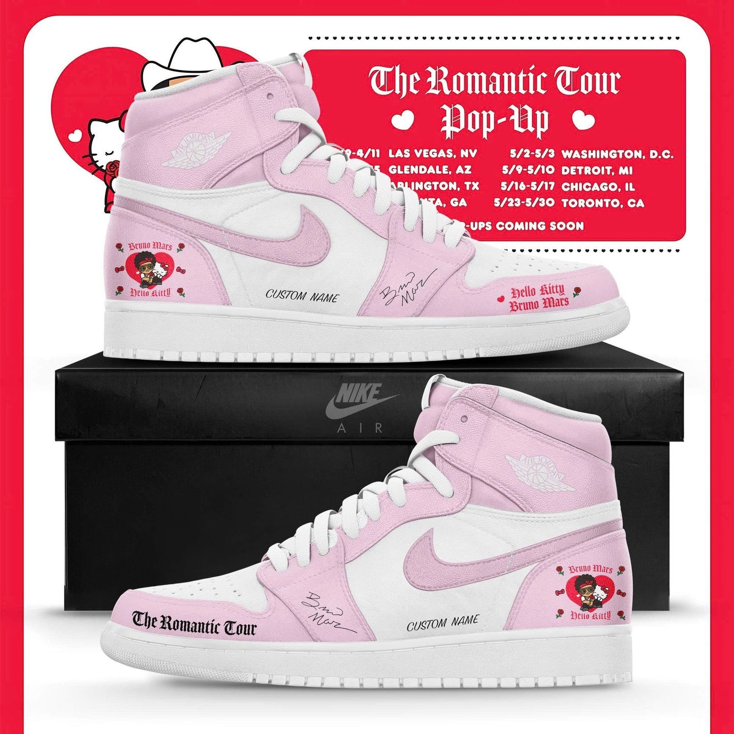 Bruno Mars x Hello Kitty "The Romantic Tour" JD1 Shoes