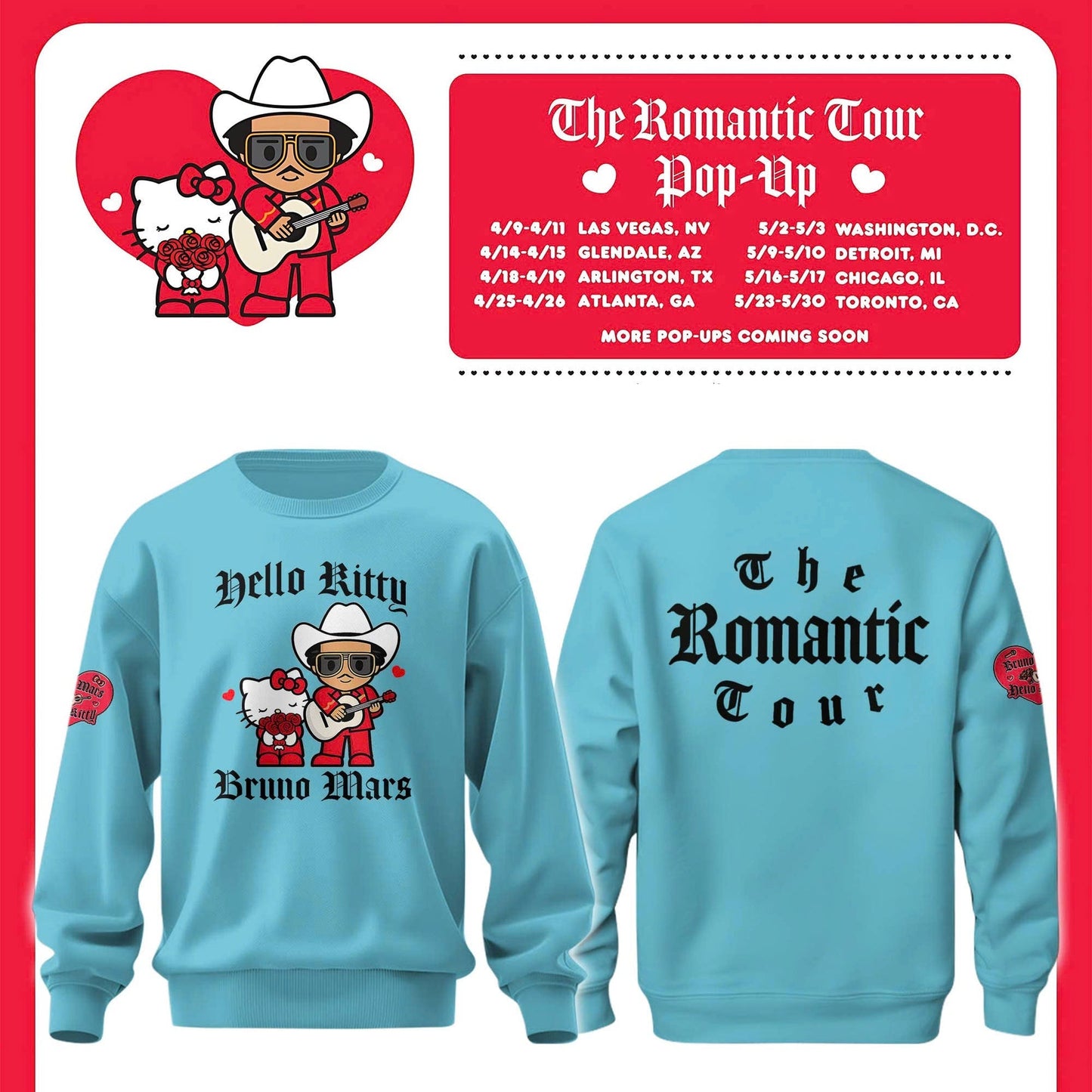 Bruno Mars x Hello Kitty "The Romantic Tour" Sweatshirt
