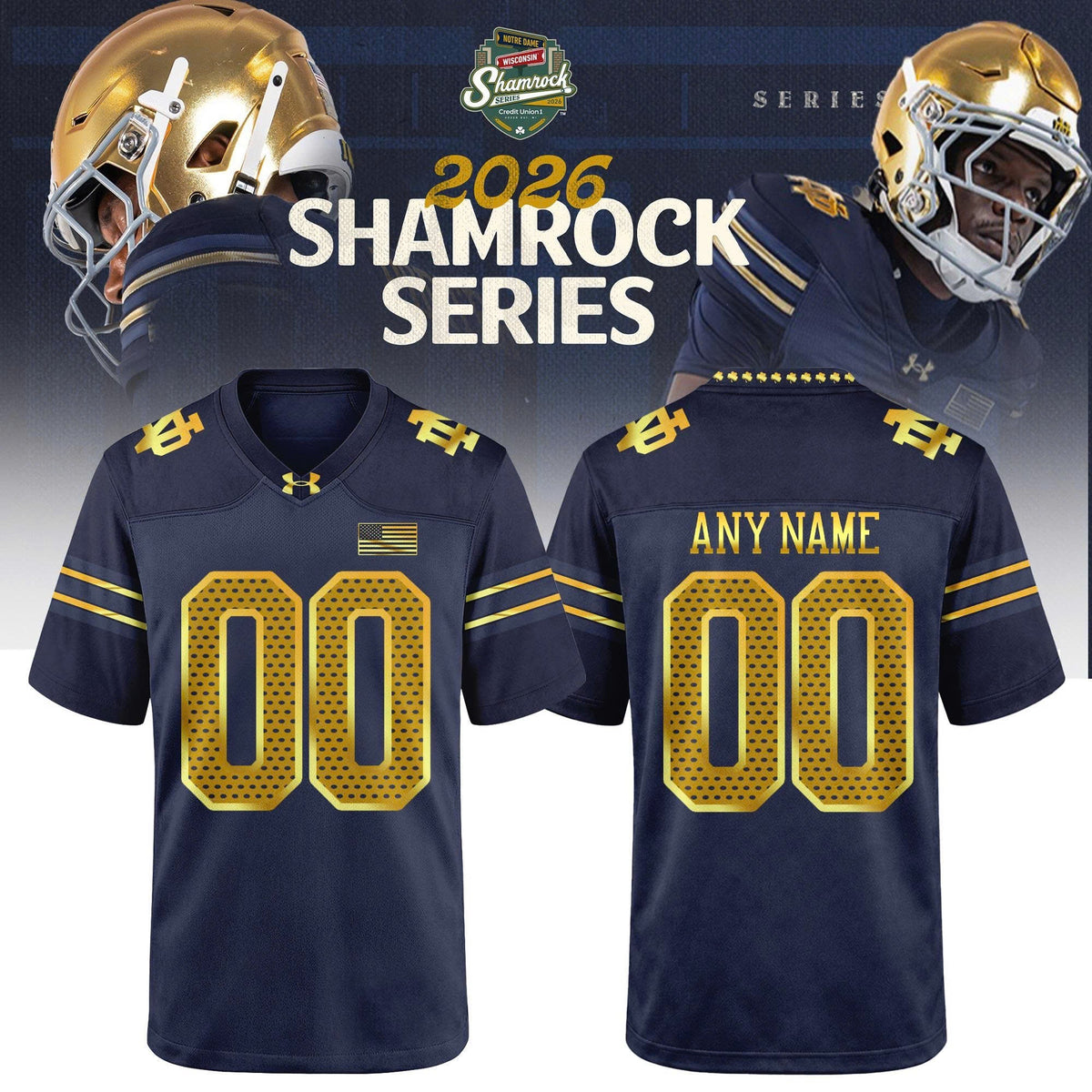 _ ND Football 2026 Shamrock Series Custom Name And Number Limited Editions Jersey