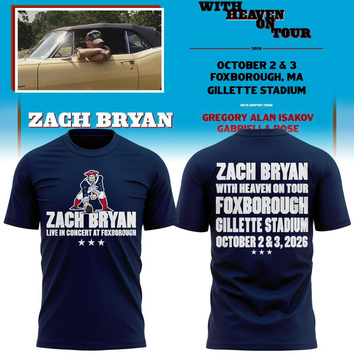 Zach Bryan x New England Patriots Concert Black T-Shirt