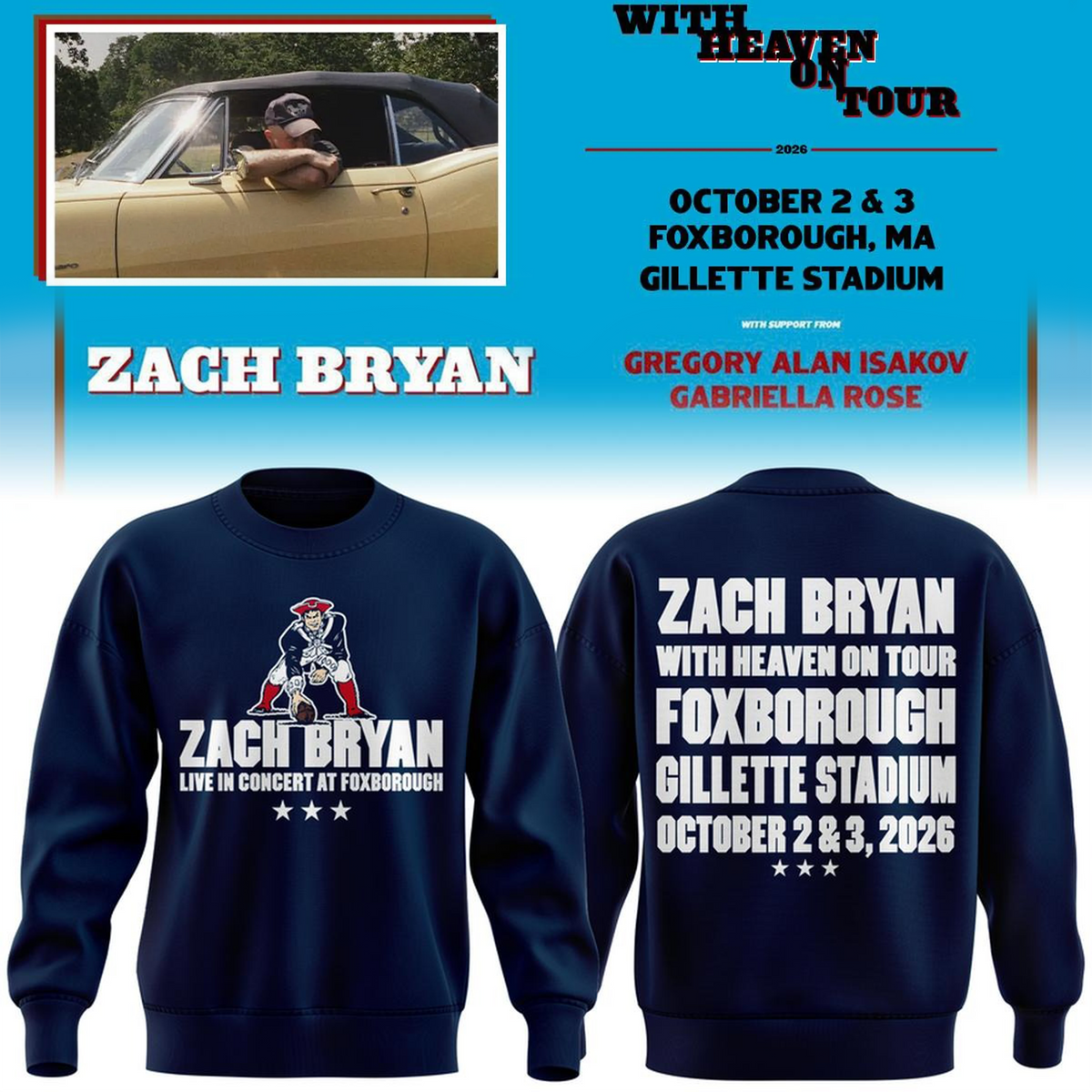 Zach Bryan x New England Patriots Concert Black Sweater
